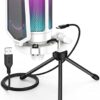 FIFINE AmpliGame USB Microphone, PC Gaming Recording Desktop Laptop Mic, RGB Streaming Podcasting Condenser Mic for Online Game, Vocal, with Mute Button, Gain Knob, Tripod Stand-A6V White - Image 2